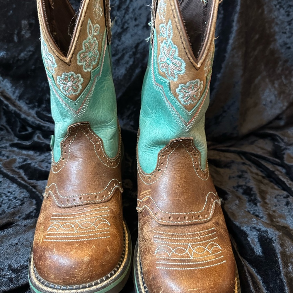 Justin Gypsy Series Turquoise-Brown Leather Round Toe Western Boots Sz 10 women